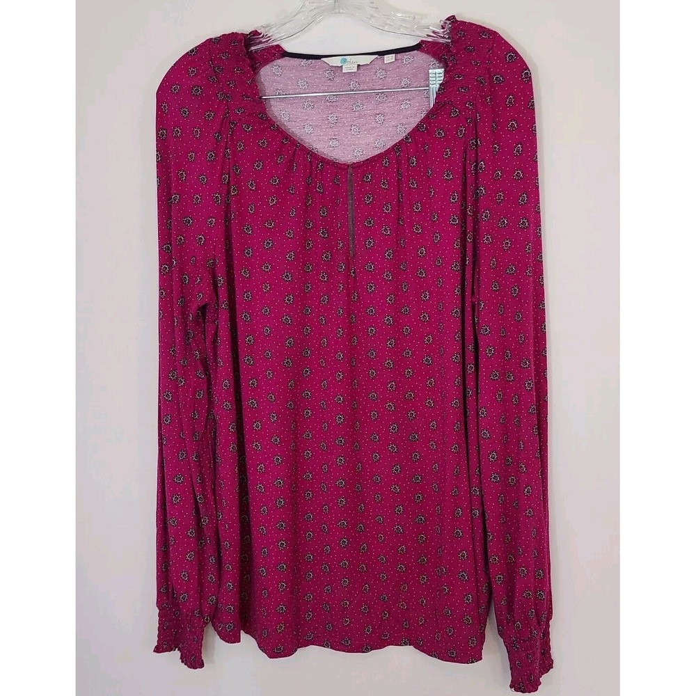 Boden dark pink w/print long sleeve pullover blouse - 14